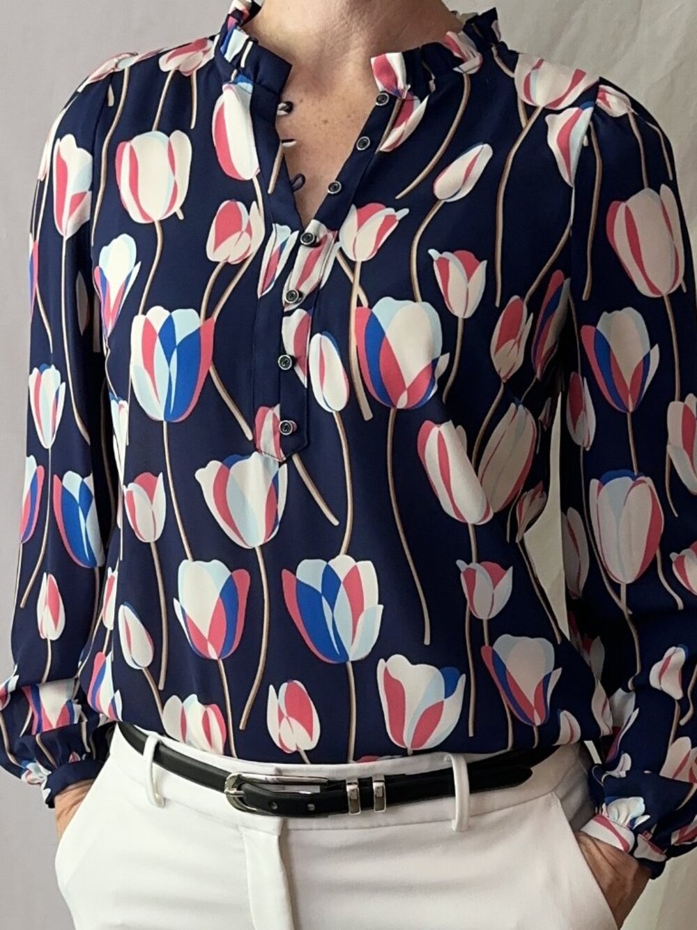 Talbots Navy Floral Tulip Blouse (Excellent Pre-Owned Condition)